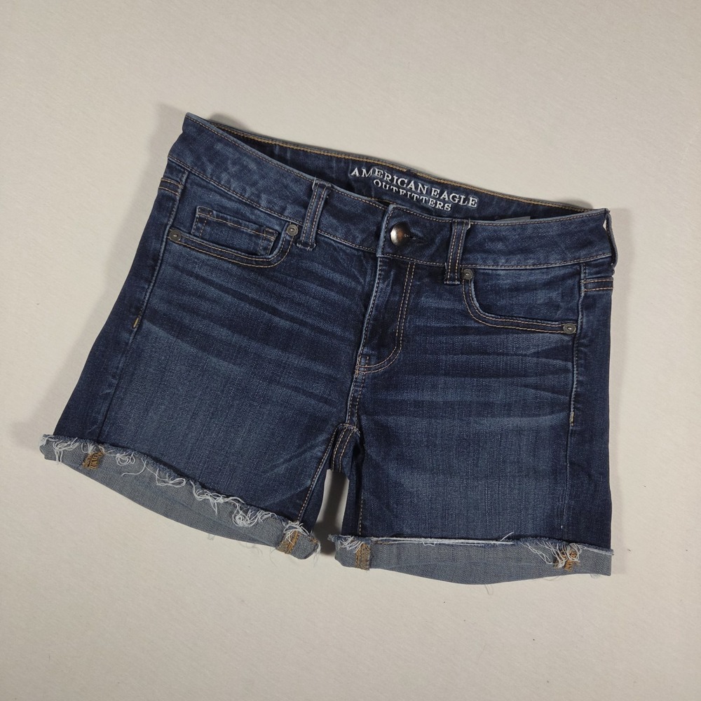 American Eagle Midi Jean Shorts Womens Size 4 Super Stretch Dark Wash
